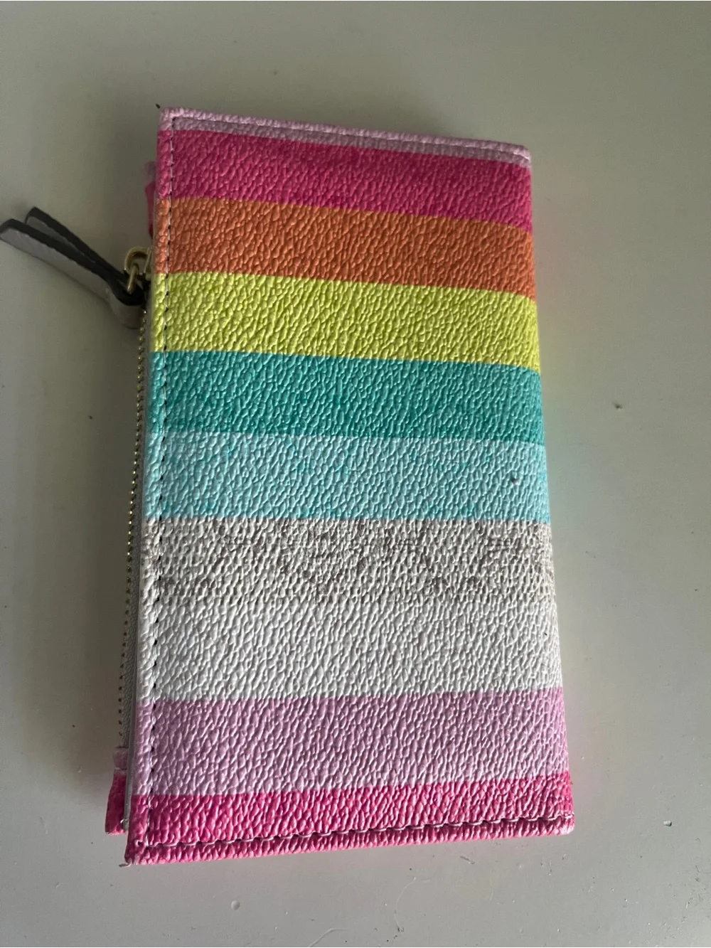 Nanette Lepore Pink Orange Yellow Green Blue White Stripe Zip Wallet - Picture 4 of 4